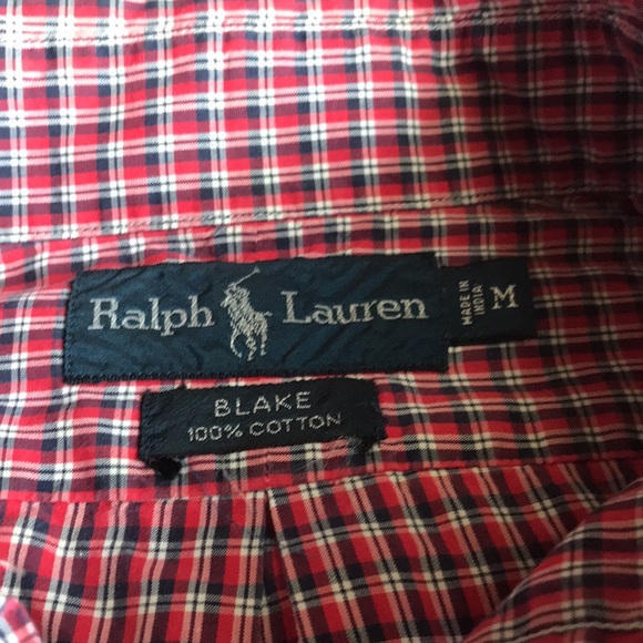 🚨B2G1 POLO RALPH LAUREN Red Blue White Striped Short Sleeve Cotton Button Up - Picture 4 of 4